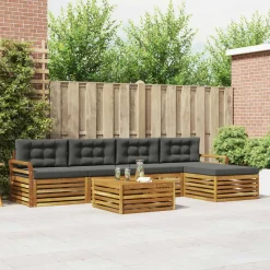 vidaXL Conjunto de sofás de exterior 6 pcs Natural y antracita Online