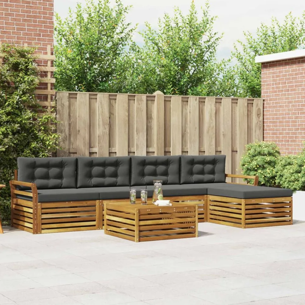 vidaXL Conjunto de sofás de exterior 6 pcs Natural y antracita Online
