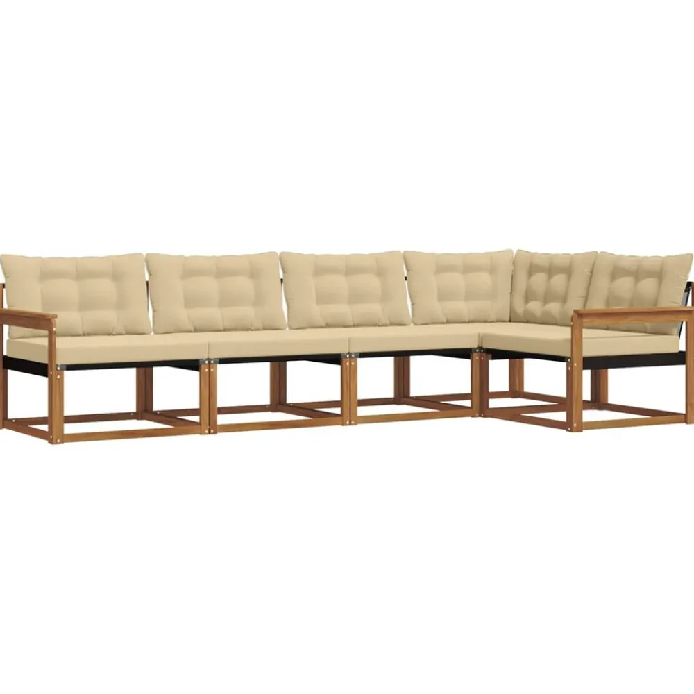 vidaXL Conjunto de sofás de exterior con cojín 5 pcs Natural y beige Outlet