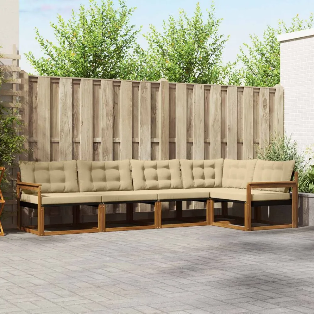 vidaXL Conjunto de sofás de exterior con cojín 5 pcs Natural y beige Outlet