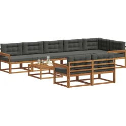 vidaXL Conjunto de sofás de exterior 9 pcs Natural y antracita Sale