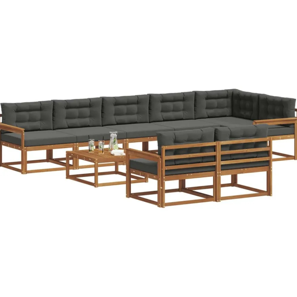 vidaXL Conjunto de sofás de exterior 9 pcs Natural y antracita Sale