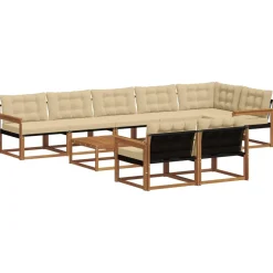vidaXL Conjunto de sofás de exterior con cojín 9 pcs Natural y beige Discount