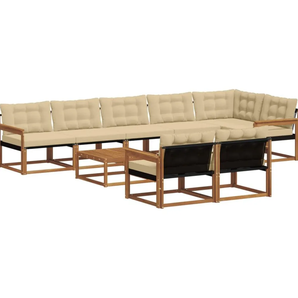 vidaXL Conjunto de sofás de exterior con cojín 9 pcs Natural y beige Discount