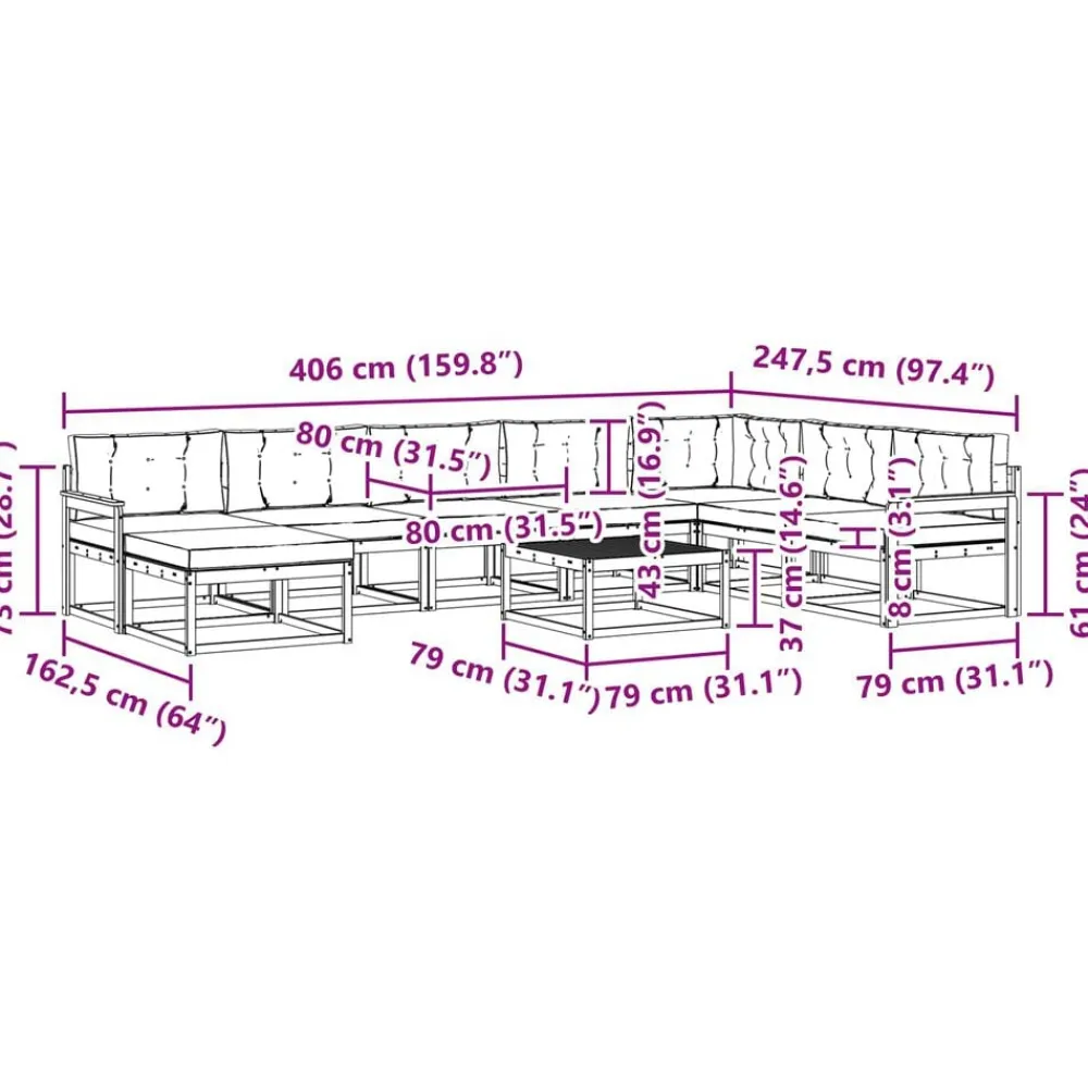 vidaXL Conjuntos De Muebles-Conjunto de sofás de exterior 9 pcs
