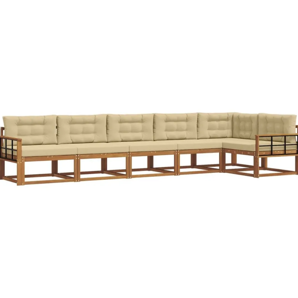 vidaXL Conjunto de sofás de exterior con cojín 6 pcs Natural y beige Hot