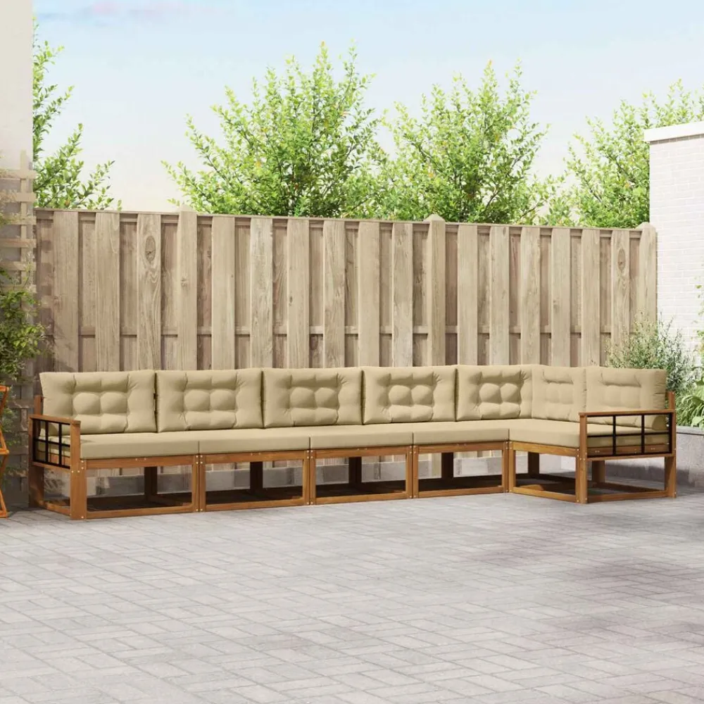 vidaXL Conjunto de sofás de exterior con cojín 6 pcs Natural y beige Hot