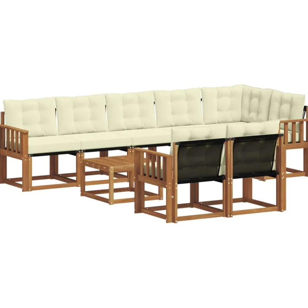 vidaXL Conjunto de sofás de exterior con cojín 9 pcs Natural y crema New