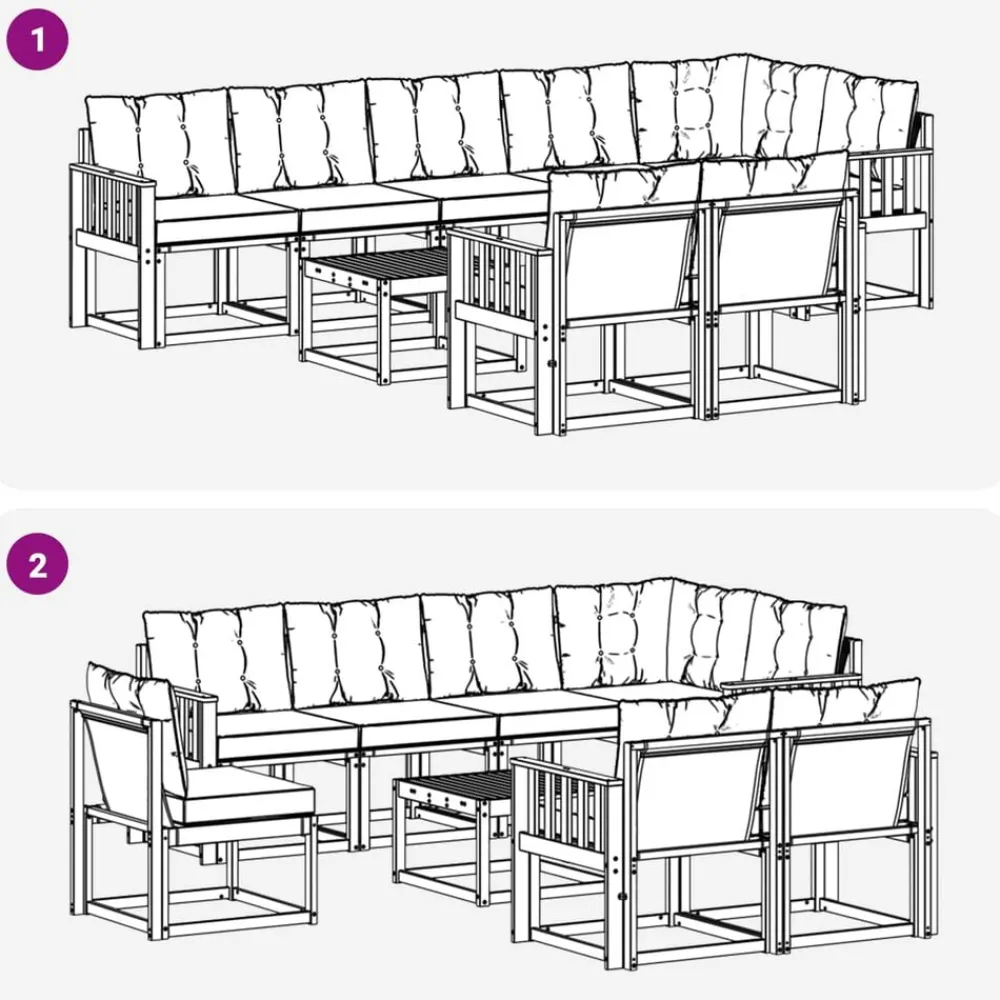 vidaXL Conjunto de sofás de exterior con cojín 9 pcs Natural y crema New