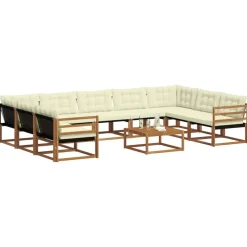 vidaXL Conjunto de sofás de exterior con cojín 10 pcs Natural y crema Hot
