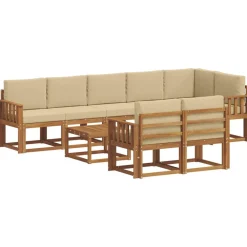 vidaXL Conjunto de sofás de exterior con cojín 9 pcs Natural y beige Discount