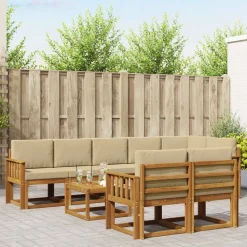 vidaXL Conjunto de sofás de exterior con cojín 9 pcs Natural y beige Discount