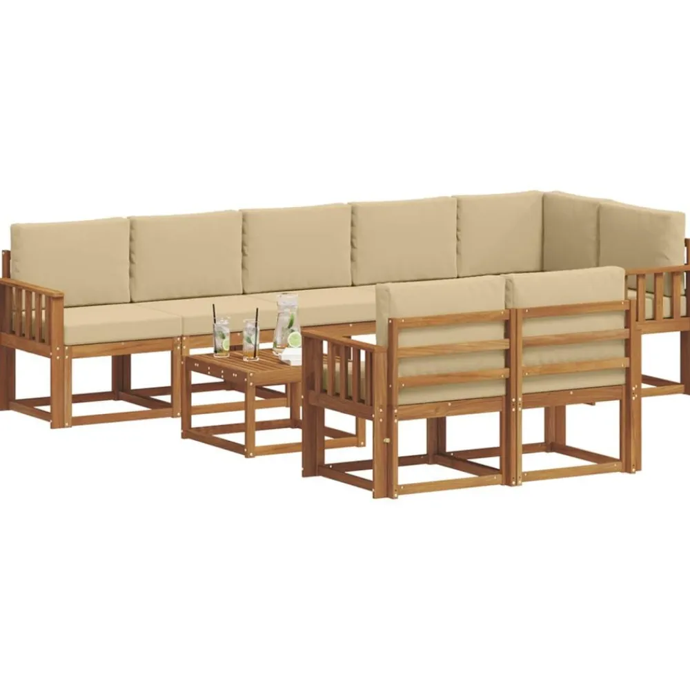 vidaXL Conjunto de sofás de exterior con cojín 9 pcs Natural y beige Discount