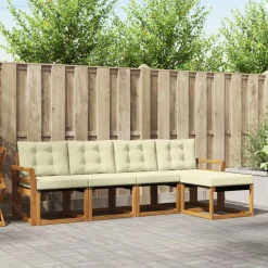 vidaXL Conjunto de sofás de exterior con cojín 5 pcs Natural y crema Sale