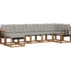 vidaXL Conjunto de sofás de exterior 7 pcs Gris Natural y Claro Gris claro y natural