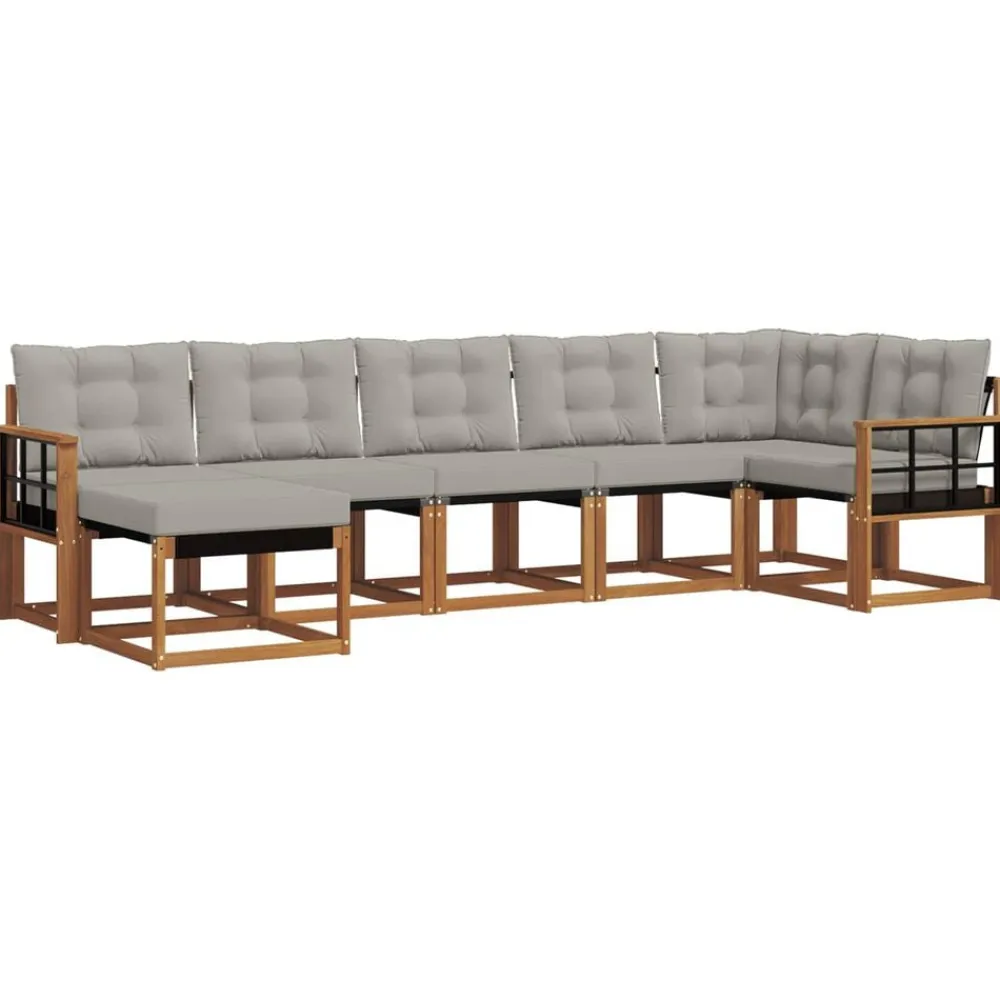 vidaXL Conjunto de sofás de exterior 7 pcs Gris Natural y Claro Gris claro y natural