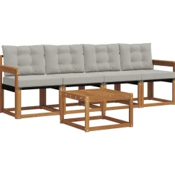 vidaXL Conjuntos De Muebles-Conjunto de sofás de exterior 5 pcs Gris Natural y Claro
