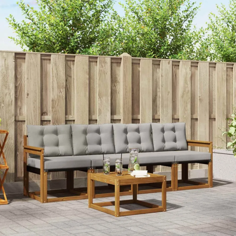 vidaXL Conjuntos De Muebles-Conjunto de sofás de exterior 5 pcs Gris Natural y Claro