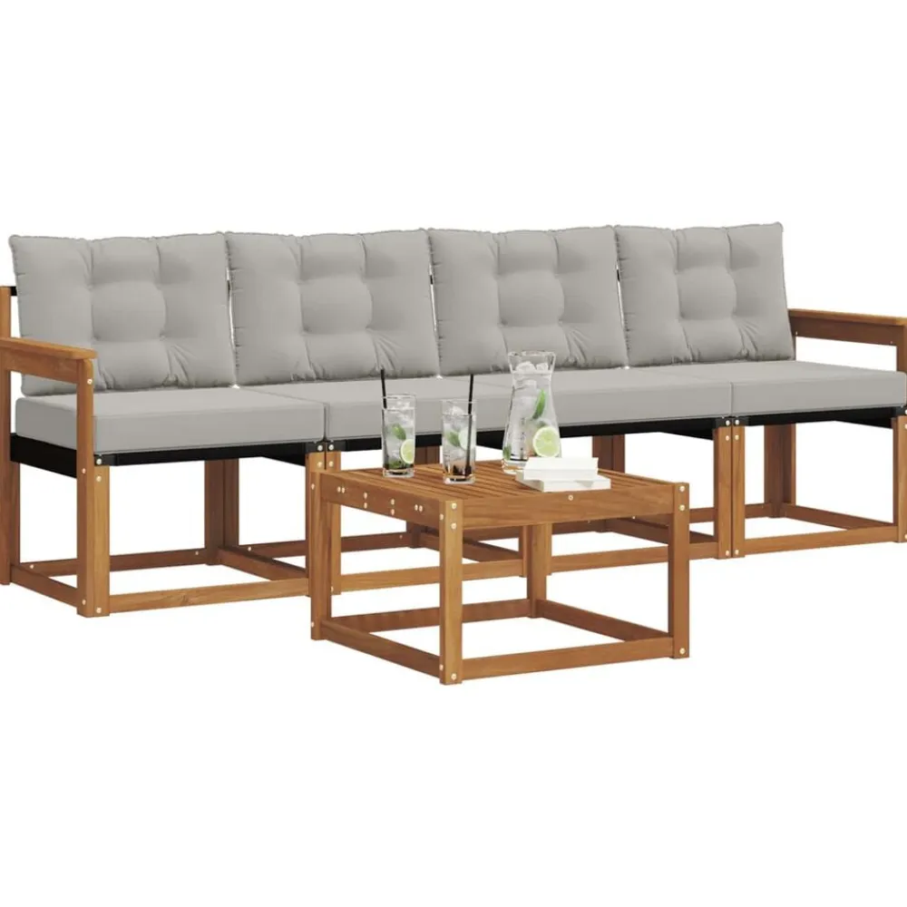 vidaXL Conjuntos De Muebles-Conjunto de sofás de exterior 5 pcs Gris Natural y Claro