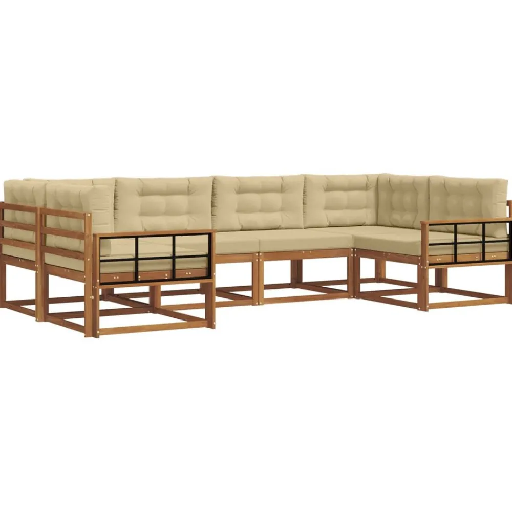 vidaXL Conjunto de sofás de exterior con cojín 6 pcs Natural y beige Hot