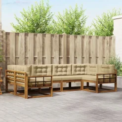vidaXL Conjunto de sofás de exterior con cojín 6 pcs Natural y beige Hot