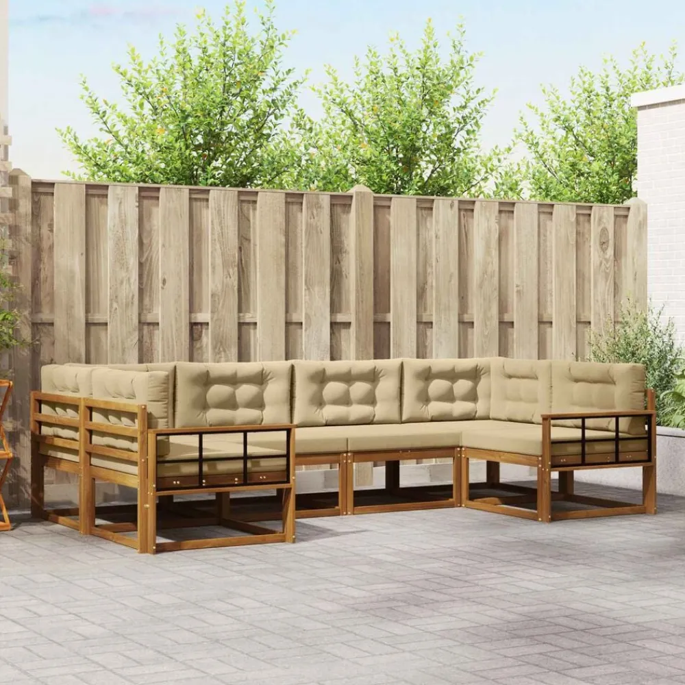 vidaXL Conjunto de sofás de exterior con cojín 6 pcs Natural y beige Hot