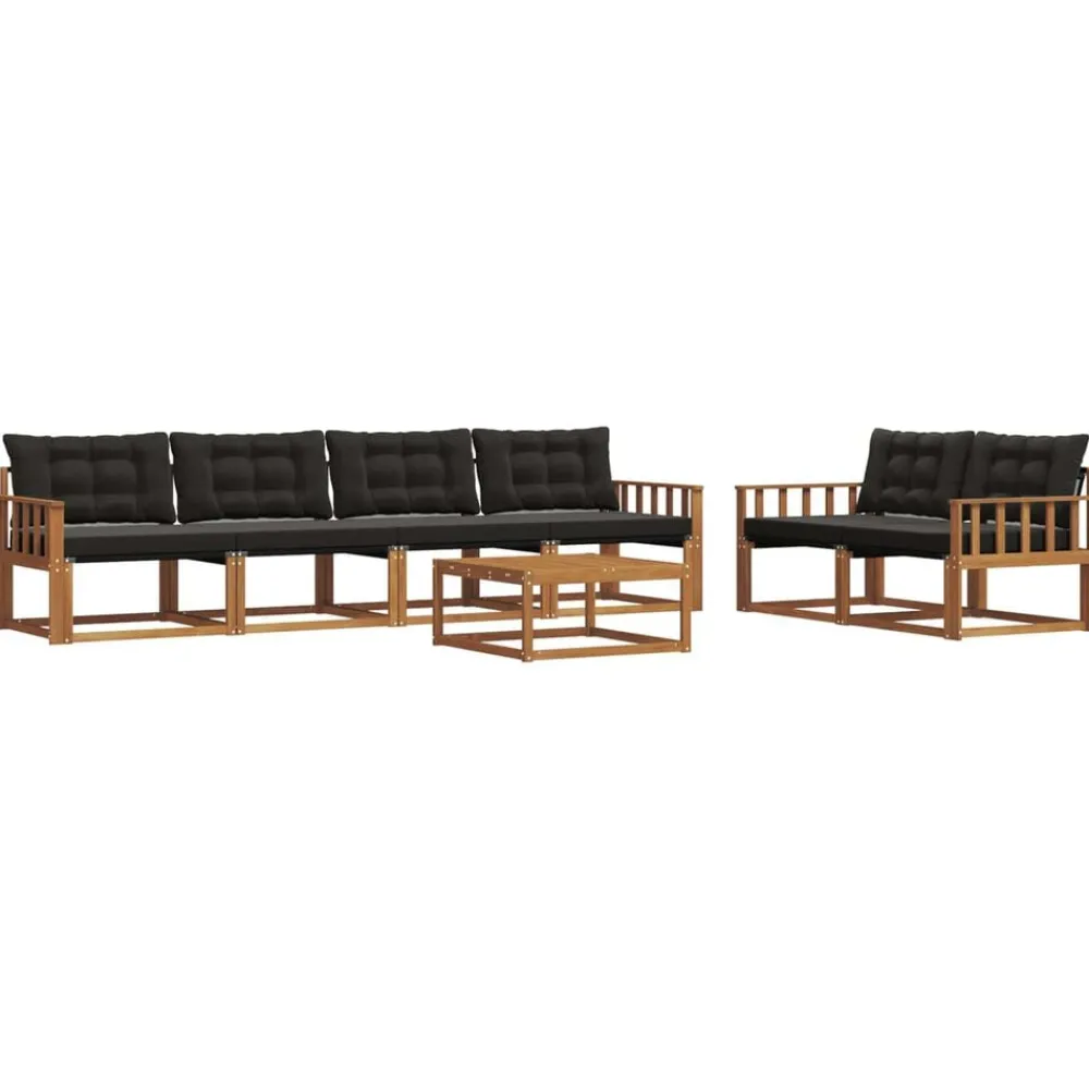 vidaXL Conjunto de sofás de exterior con cojín 7 pcs Natural y negro Online