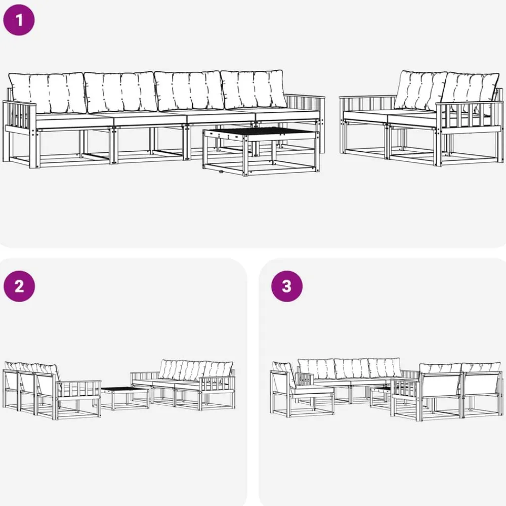 vidaXL Conjunto de sofás de exterior con cojín 7 pcs Natural y negro Online