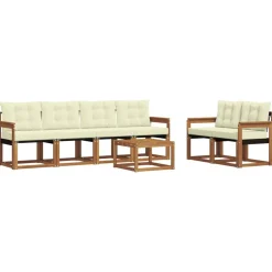vidaXL Conjunto de sofás de exterior con cojín 7 pcs Natural y crema Discount