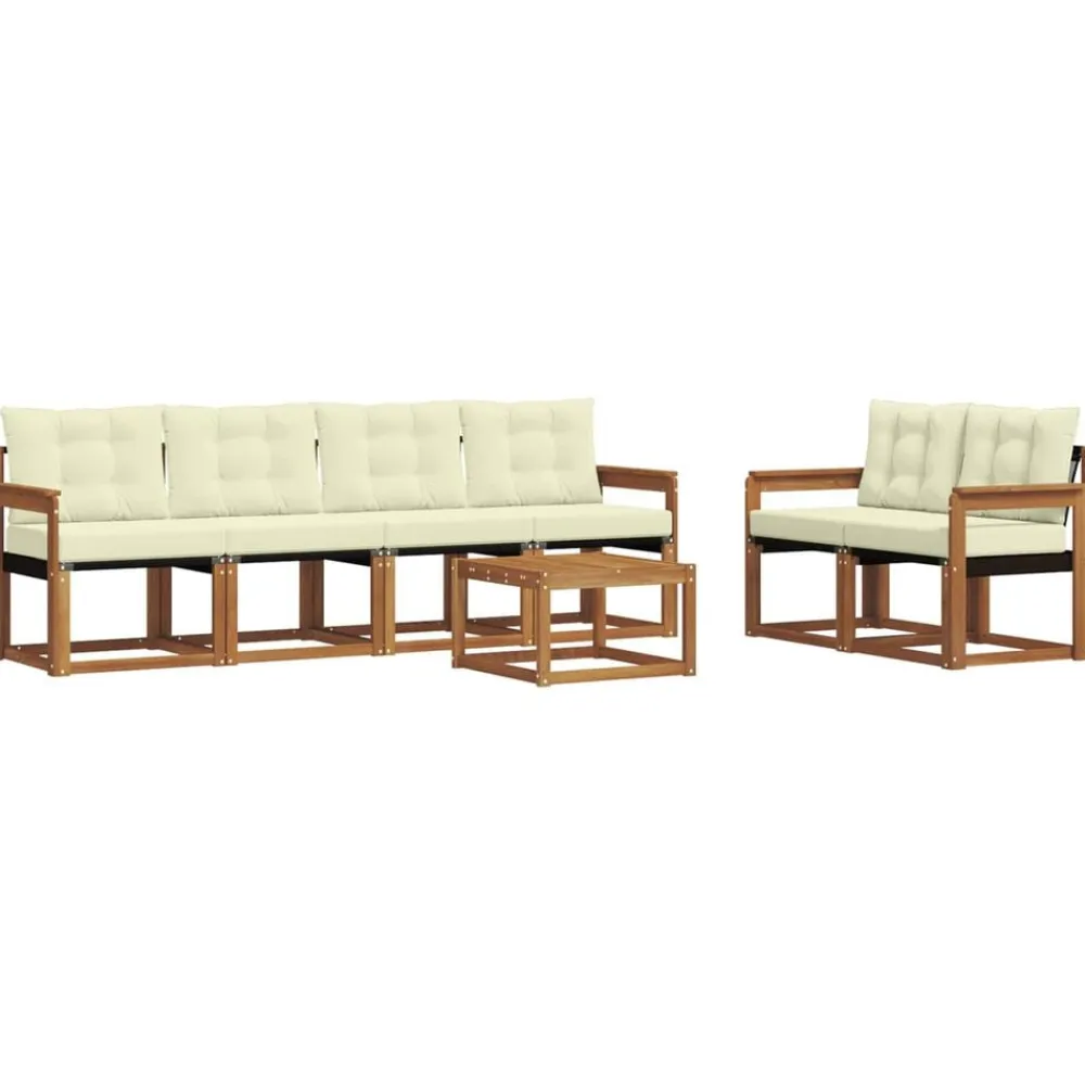 vidaXL Conjunto de sofás de exterior con cojín 7 pcs Natural y crema Discount