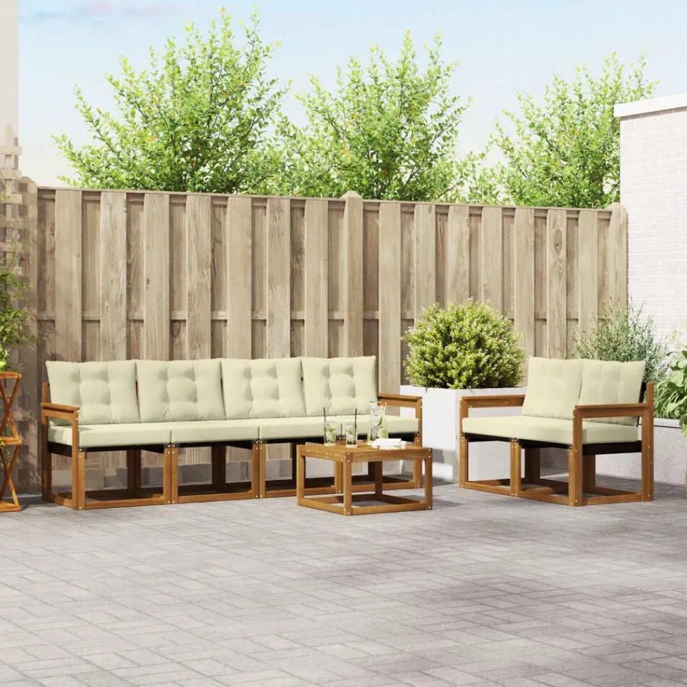 vidaXL Conjunto de sofás de exterior con cojín 7 pcs Natural y crema Discount