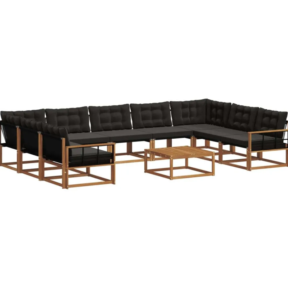 vidaXL Conjunto de sofás de exterior con cojín 10 pcs Natural y negro