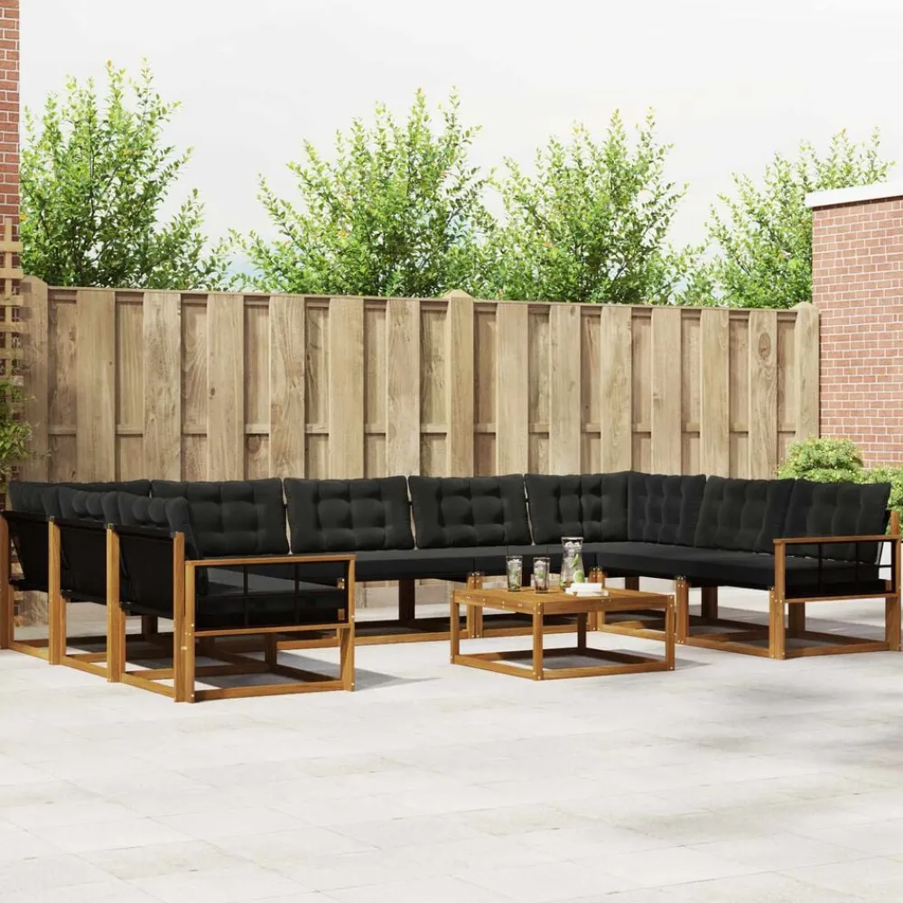 vidaXL Conjunto de sofás de exterior con cojín 10 pcs Natural y negro