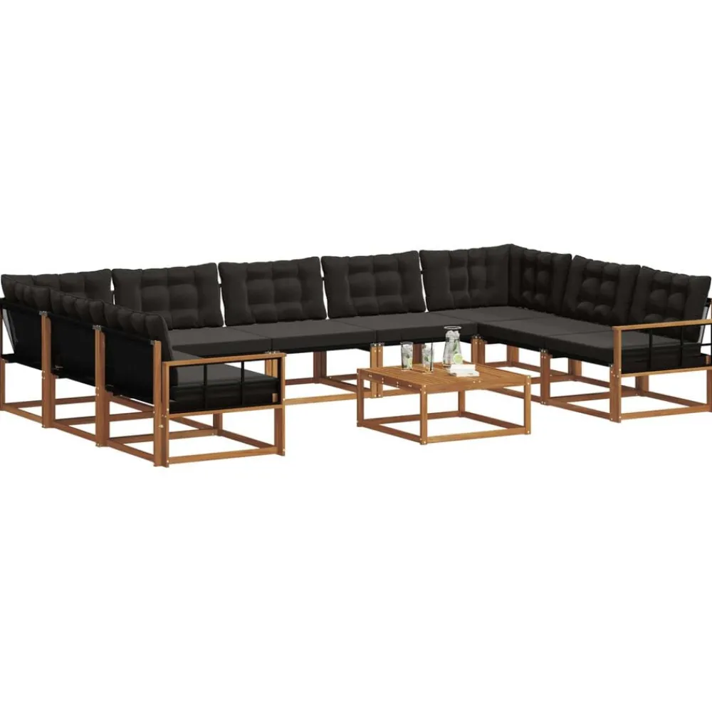 vidaXL Conjunto de sofás de exterior con cojín 10 pcs Natural y negro