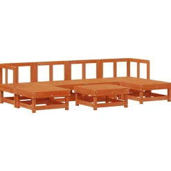 vidaXL Muebles De Jardín-Conjunto de Sofás de Jardín 7 pcs Marrón Cera Pino macizo