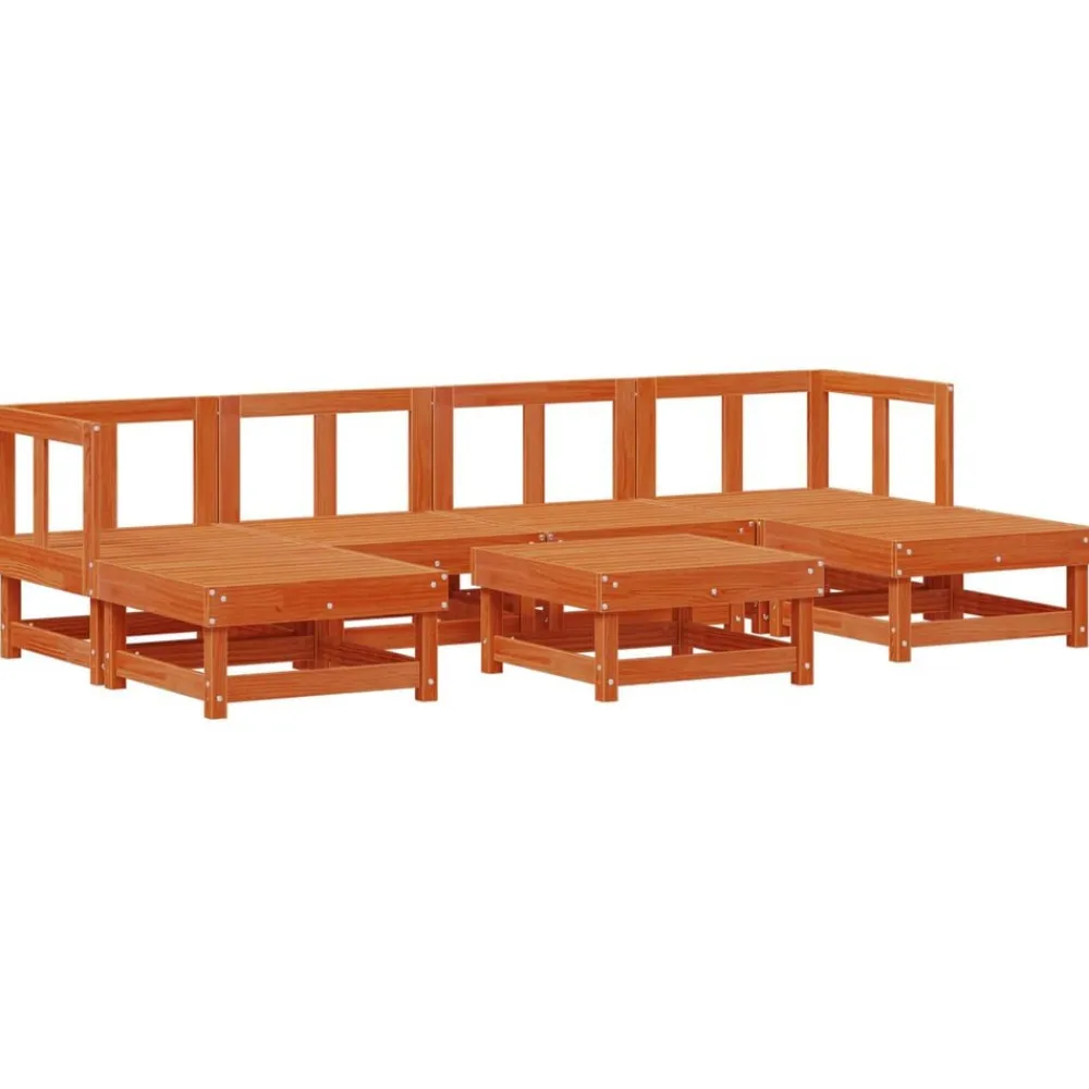 vidaXL Muebles De Jardín-Conjunto de Sofás de Jardín 7 pcs Marrón Cera Pino macizo