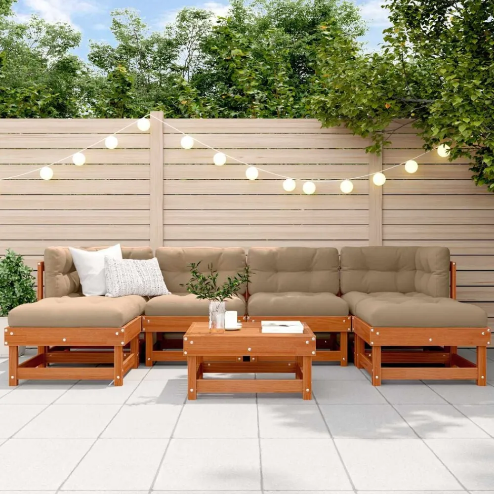 vidaXL Muebles De Jardín-Conjunto de Sofás de Jardín 7 pcs Marrón Cera Pino macizo