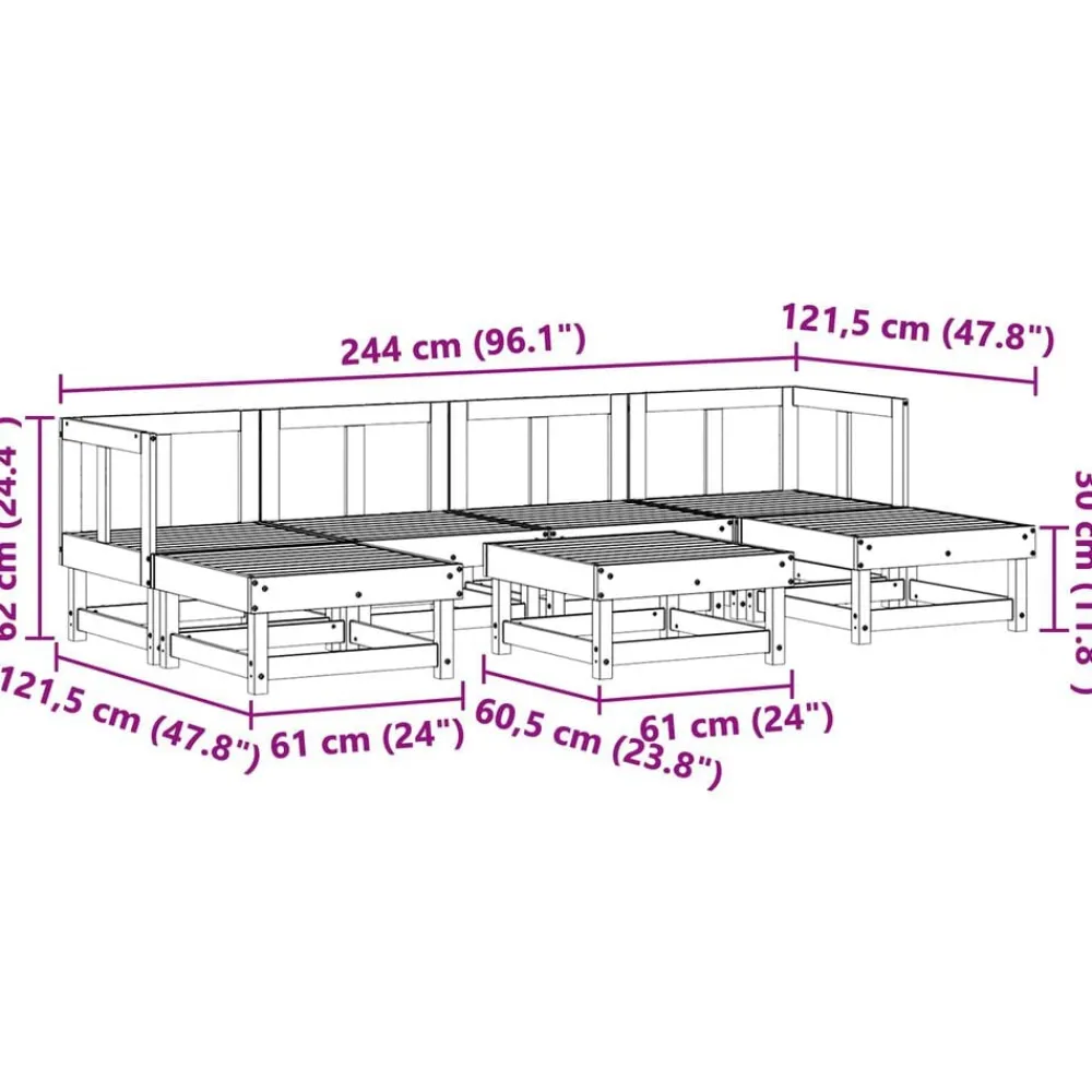 vidaXL Muebles De Jardín-Conjunto de Sofás de Jardín 7 pcs Marrón Cera Pino macizo