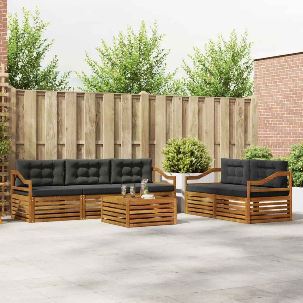 vidaXL Conjunto de sofás de exterior 6 pcs Natural y antracita Best