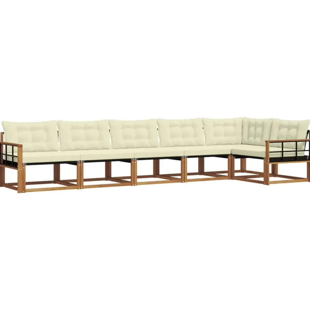 vidaXL Conjunto de sofás de exterior con cojín 6 pcs Natural y crema Discount