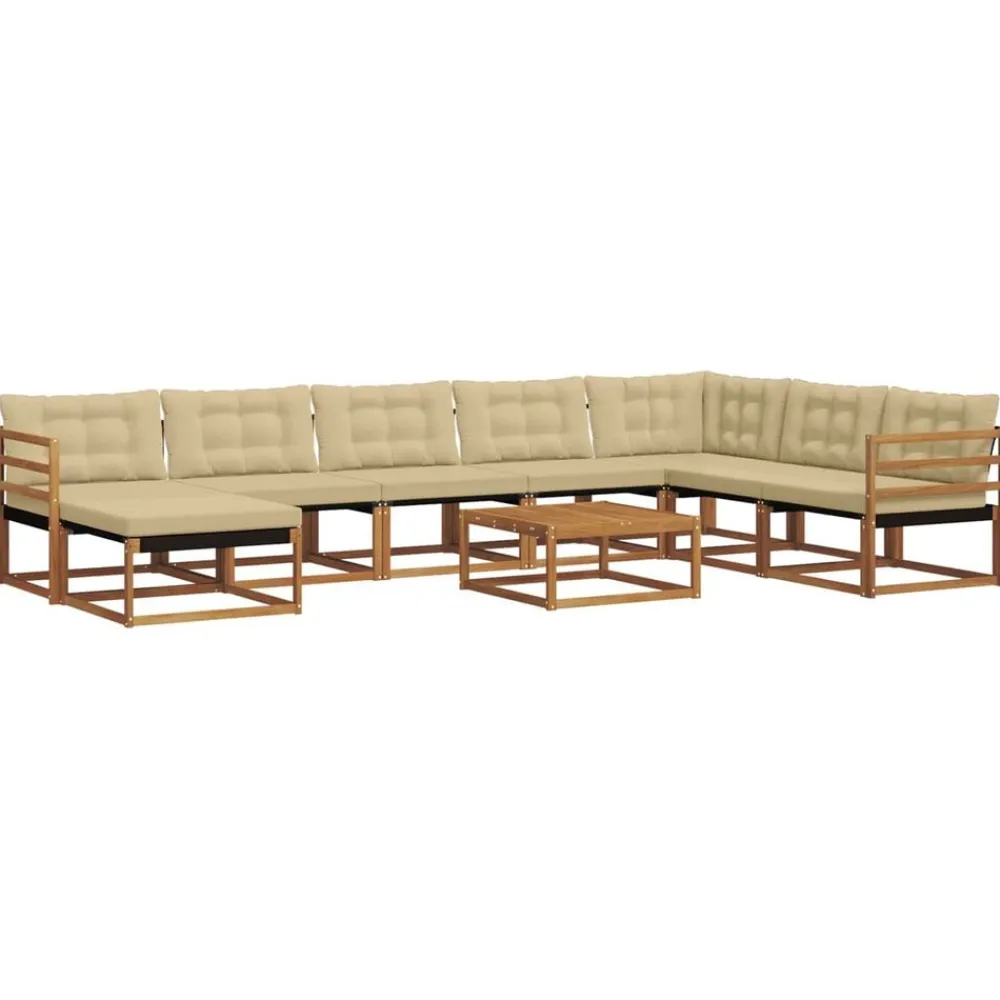 vidaXL Conjunto de sofás de exterior con cojín 9 pcs Natural y beige Best