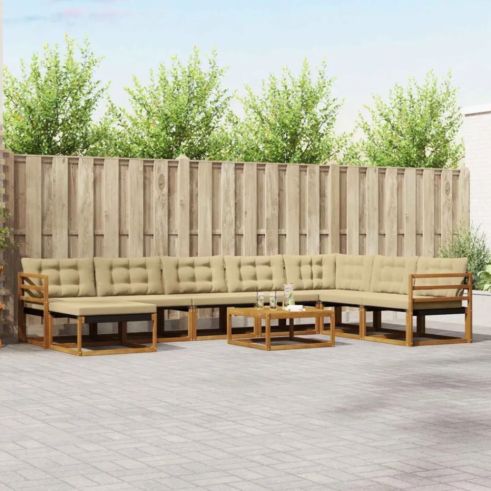 vidaXL Conjunto de sofás de exterior con cojín 9 pcs Natural y beige Best