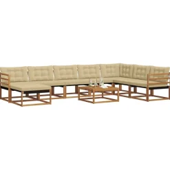 vidaXL Conjunto de sofás de exterior con cojín 9 pcs Natural y beige Best