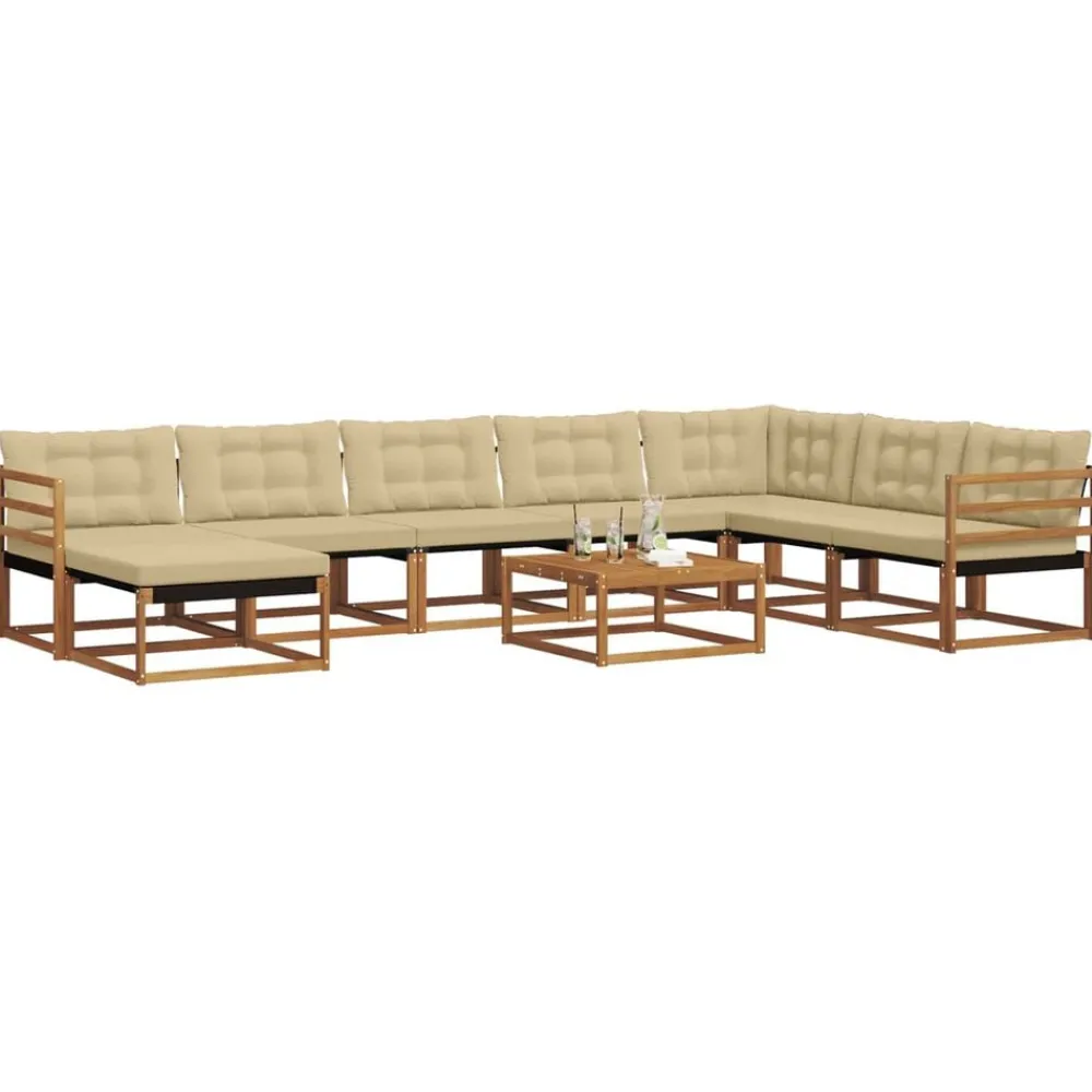 vidaXL Conjunto de sofás de exterior con cojín 9 pcs Natural y beige Best