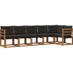 vidaXL Conjunto de sofás de exterior con cojín 6 pcs Natural y negro Discount