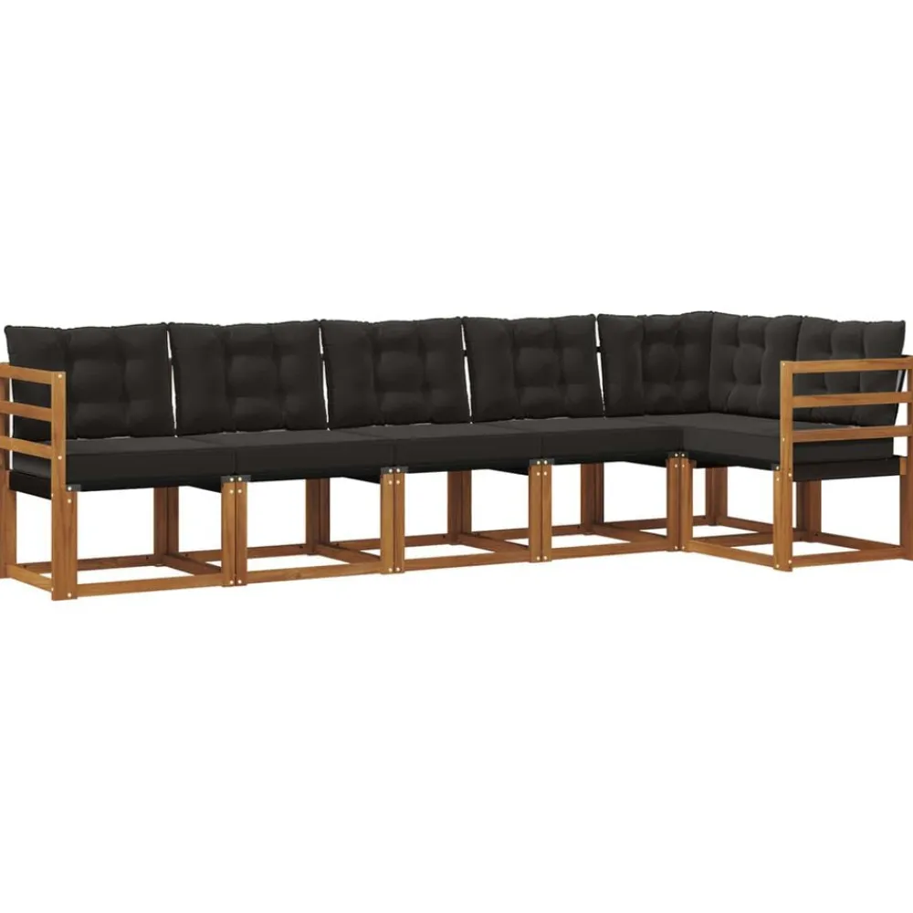 vidaXL Conjunto de sofás de exterior con cojín 6 pcs Natural y negro Discount