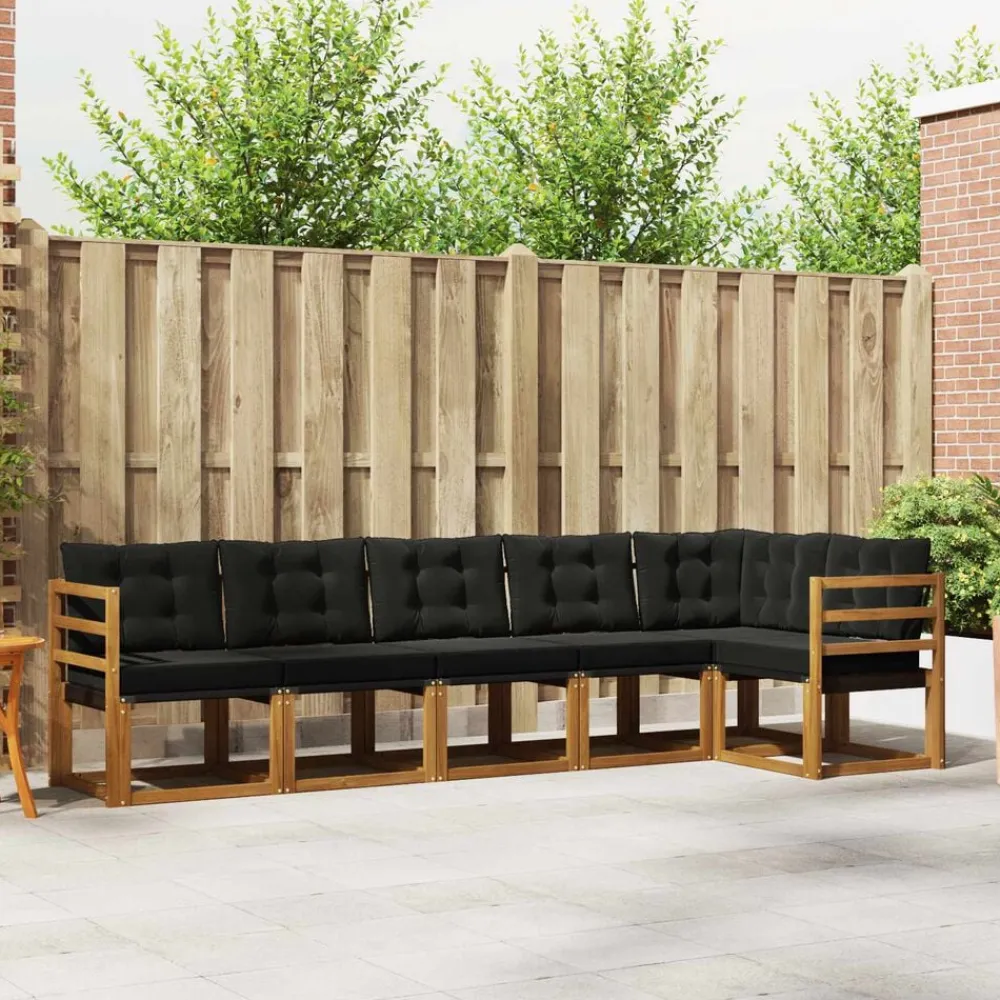 vidaXL Conjunto de sofás de exterior con cojín 6 pcs Natural y negro Discount