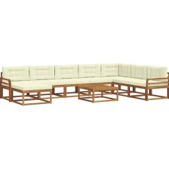 vidaXL Conjunto de sofás de exterior con cojín 9 pcs Natural y crema Discount
