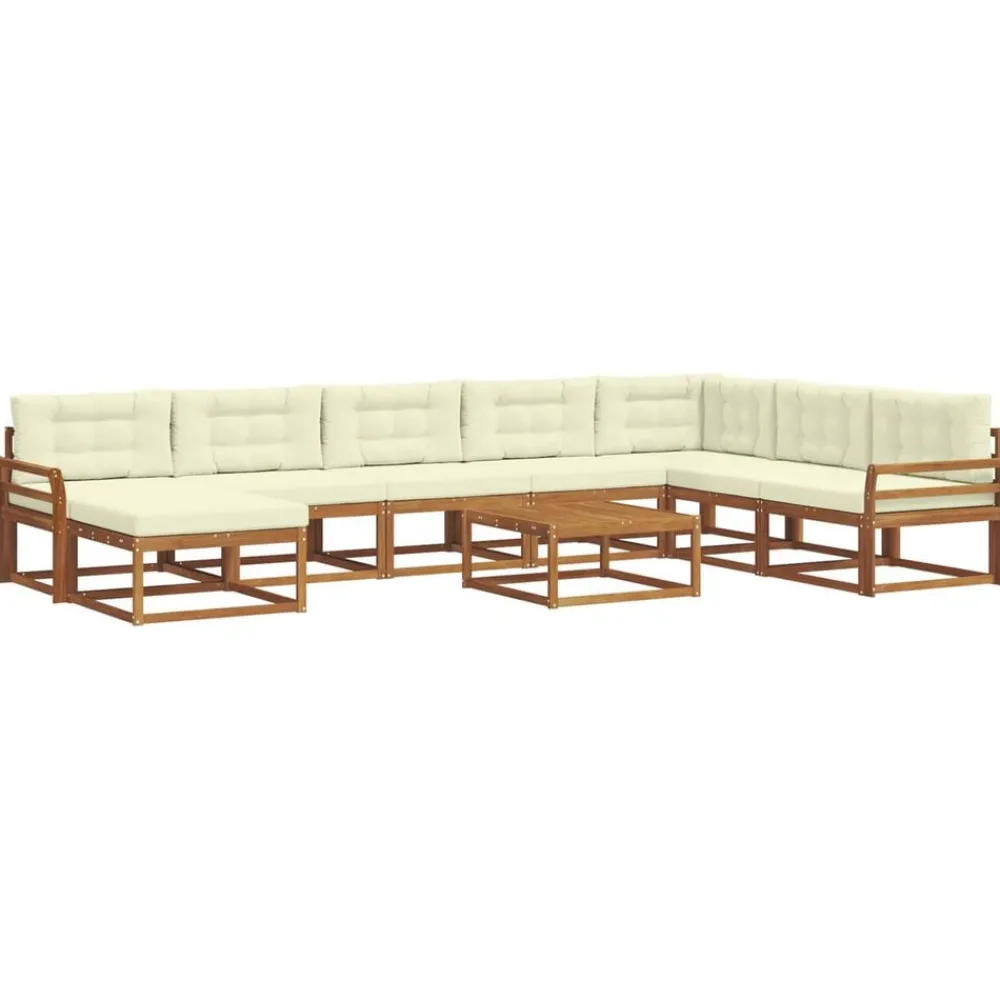 vidaXL Conjunto de sofás de exterior con cojín 9 pcs Natural y crema Discount