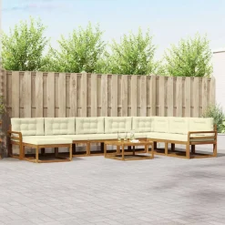 vidaXL Conjunto de sofás de exterior con cojín 9 pcs Natural y crema Discount